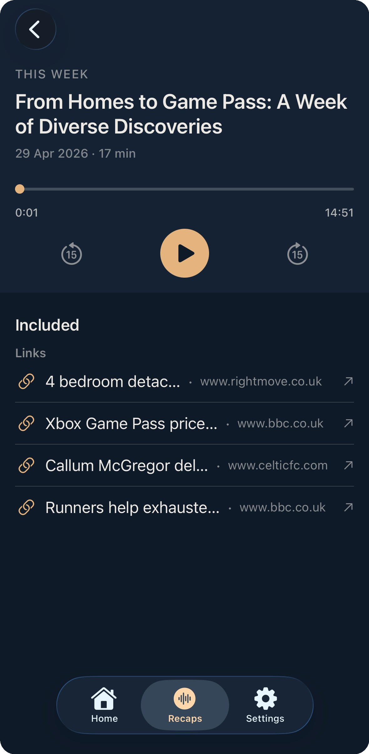 Recap detail screen